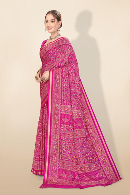 Pure Soft Tussar Silk Kashmiri Printed Saree with Rich Pallu & Golden Border | Elegant Traditional Wear